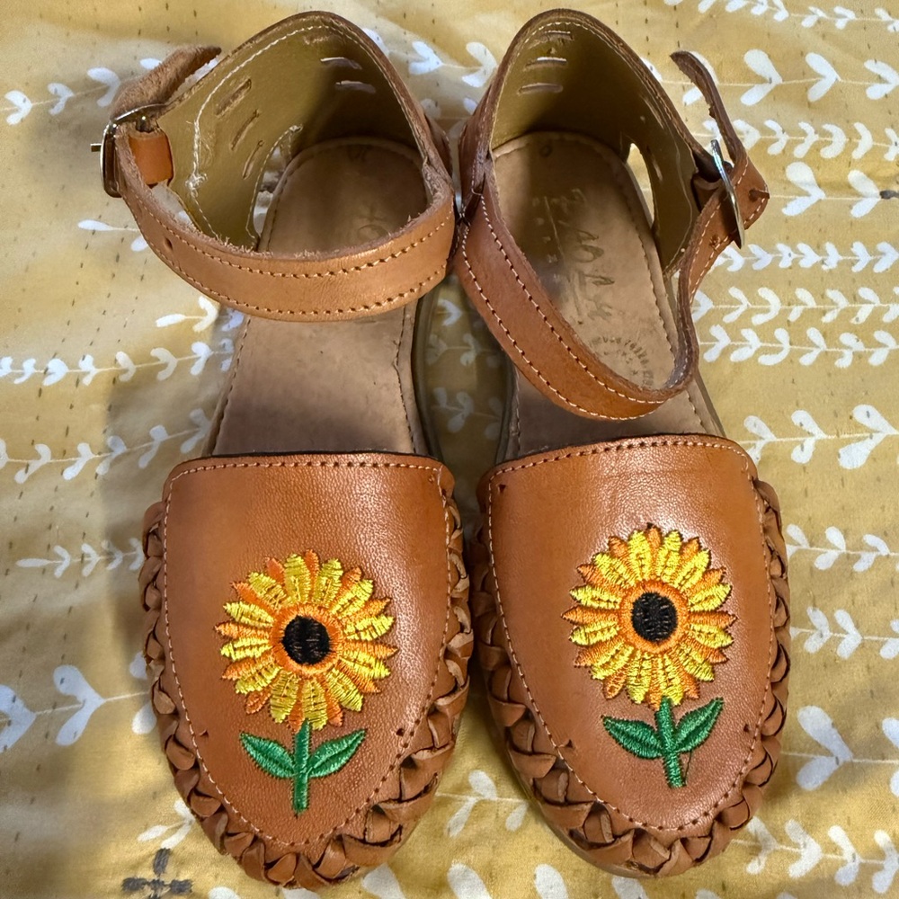 Brown and Yellow Sandals with Sunflower Design